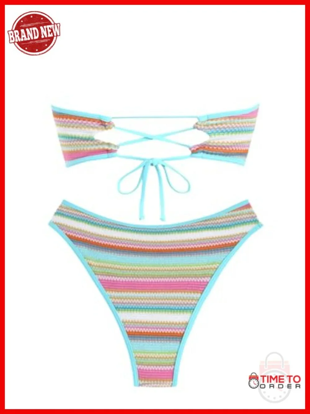 Women's Strapless Bandeau Bikini 2 Piece Swimsuit Lace Up Cheeky